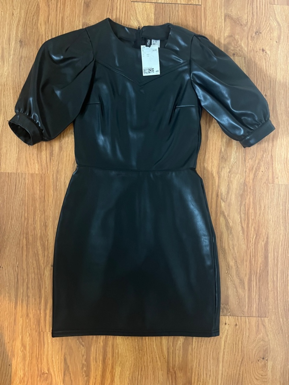Women's Black Faux Leather Puff-Sleeve Mini Dress (New With Tags)